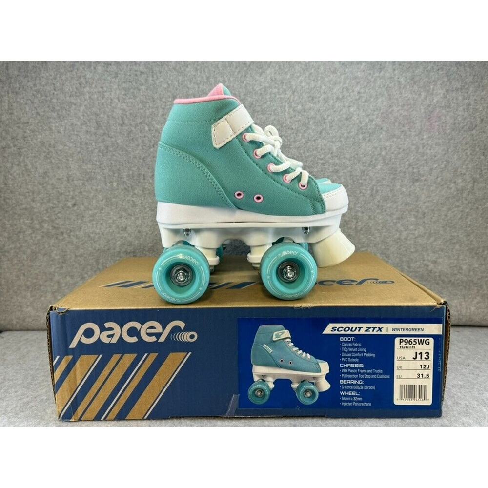 PACER Scout ZTX Quad Indoor-Outdoor Roller Skates & Pads - Wintergreen- Youth 13